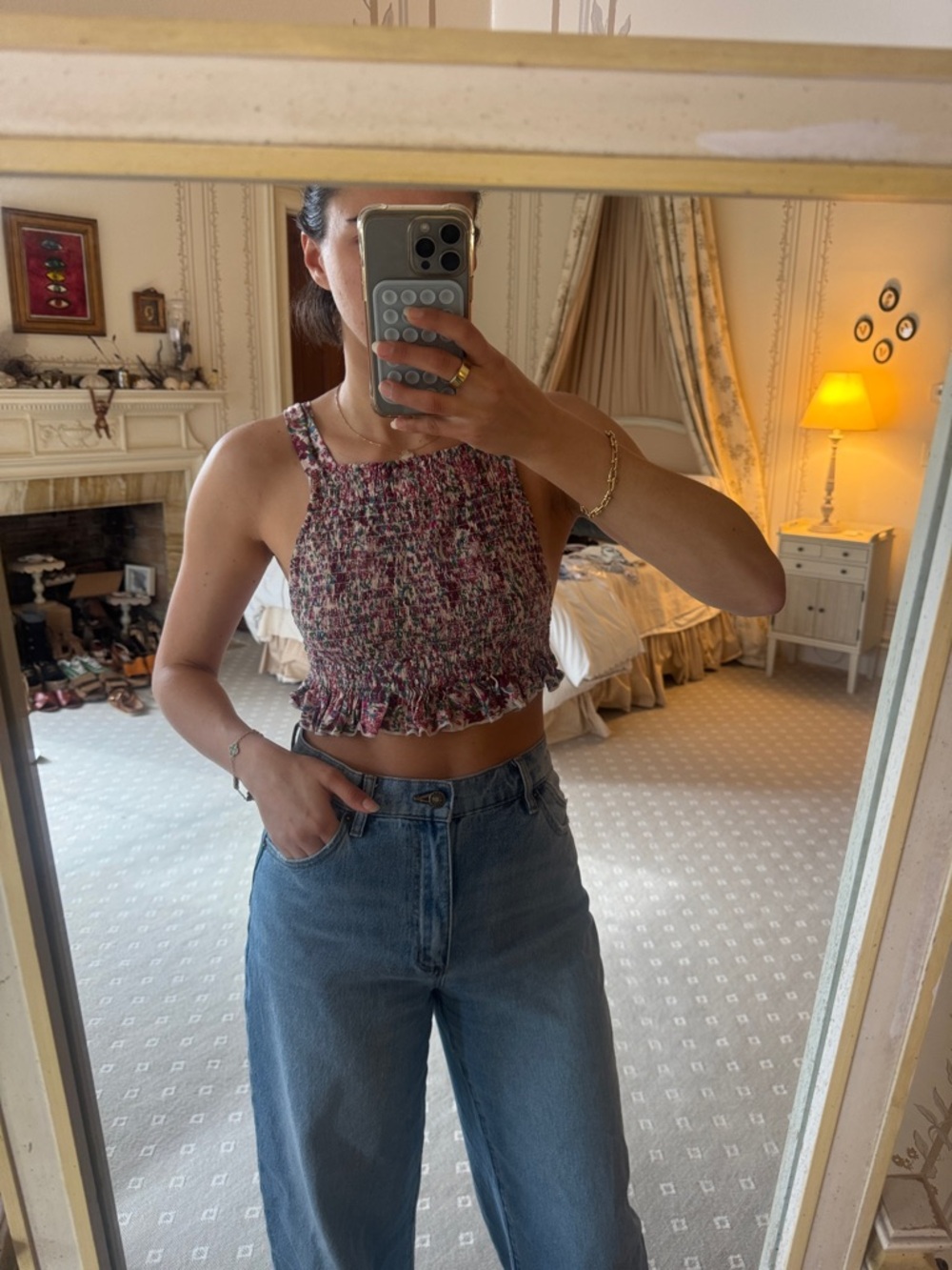 Smocked Floral Crop Top โ Pink Multi